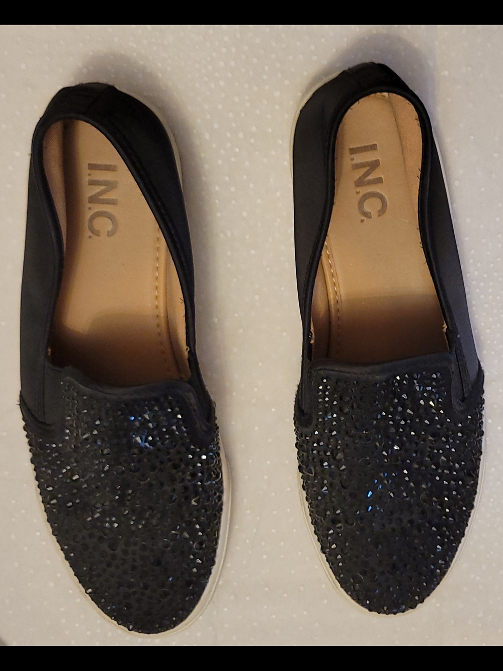 INC International Concepts Black Embellished Slip-On Sneakers for Women